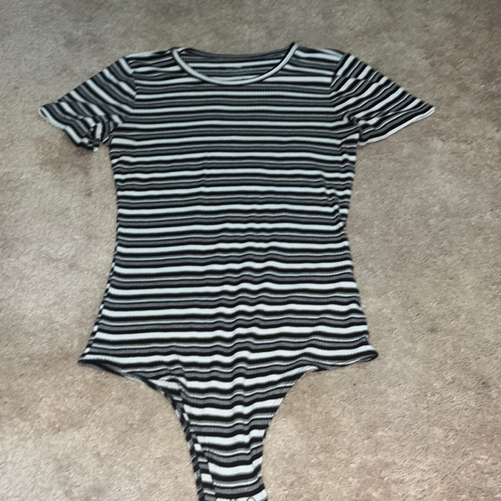 Grey, black, and white bodysuit